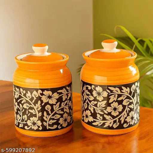 Handcrafted Ceramic Pickle Jars Set - Front View