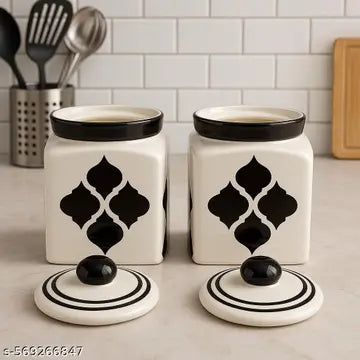 Ceramic Jars Set with Lid - Side View