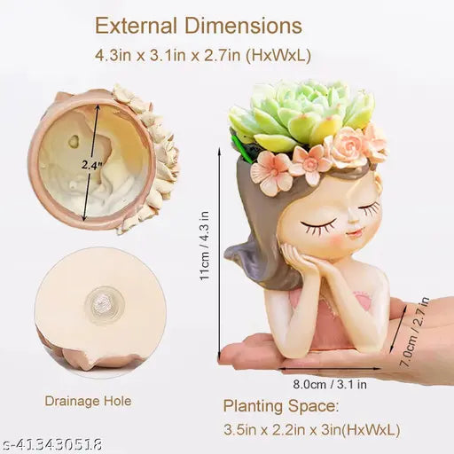 Woman's Bust Face Planter - With Plant