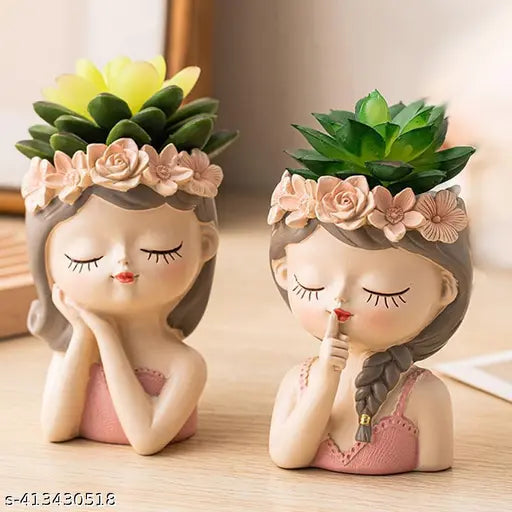 Woman's Bust Face Planter Set - Front View