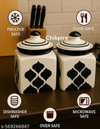 Premium Ceramic Jars Set of 2 - Black & White Kitchen Storage Jars